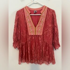 Anthropologie Blink London Pink Lace Boho Top Medium